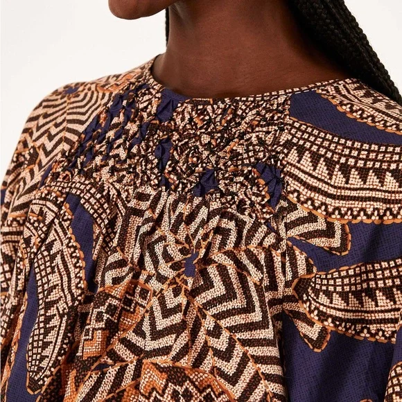 Farm Rio Yawanawa Vanahu Navy Organic Cotton Mini Dress Sz L - Picture 3 of 13